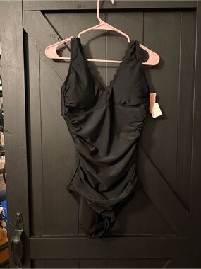 Target Black Scalloped V-Neck One-Piece Swimsuit